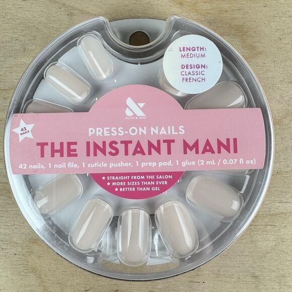 Olive & June The Instant Mani Nails MEDIUM French Tip Press On - Picture 1 of 2